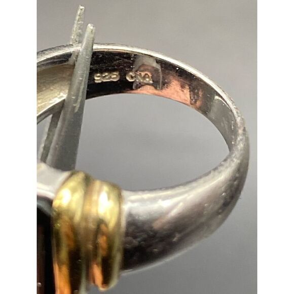 Pranda sterling silver 925 3 emerald cut onyx gold vermeil ring - Picture 9 of 9